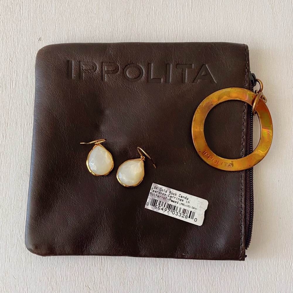 New Ippolita 18k Gold Mother of Pearl Teardrop Rock Candy Earrings
